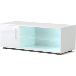 KORA Meuble TV contemporain avec éclairage LED laqué blanc - L 100 cm - Occasion