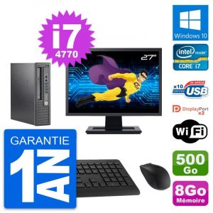 Mini PC HP 800 G1 USDT Ecran 27" i7-4770 RAM 8Go Disque 500Go Windows 10 Wifi - Occasion