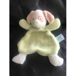 Peluche Doudou Chien Plat Vert Baby'nat Babynat Beige Cocard Pied Rayé 20cm - Occasion