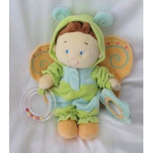 Doudou Peluche Gar&ccedil;on Lutin D&eacute;guis&eacute; En Papillon Bleu Et Vert Anneau Et Fleur Miroir Nicotoy - Occasion