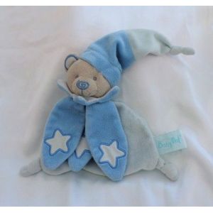 Doudou Peluche Plat Ours Bleu P&eacute;tales Etoile Luminescent Babynat - Occasion