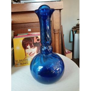 Carafe En Verre Bleu 29 Cm De Haut Bouchon Cass&eacute; - Occasion