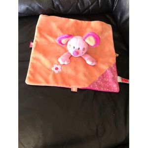 Doudou Plat Carre Souris Influx Orange Rose Fleur 28*28cm - Occasion