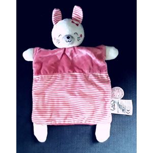 Lapin Blanc Doudou Rose Raye 20 Cm Mots D Enfants - Occasion