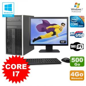 Lot PC Tour HP Elite 8200 Core I7 3,4Ghz 4Go 500Go Graveur WIFI W7 + Ecran 19 - Occasion