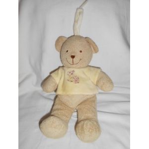 Doudou Peluche Tex Carrefour Ours Musical Boite A Musique Pull Tee Shirt Jaune Avec Broderie Ourson Chien Lapin Orange Vert Rose A Suspendre 28cm - Occasion