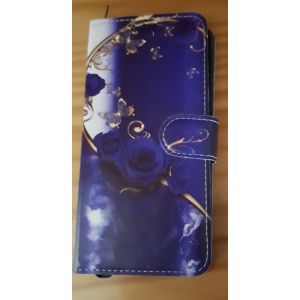 Coque Pour Samsung Galaxy A5 2017 A520 - Forme Étui À Rabat Magnétique Bleu Marine Avec Fleurs Et Papillons Bleu Très Foncé - En Simili Cuir - Fentes Intérieures Pour Cartes Et Petite Dragonne - Occasion