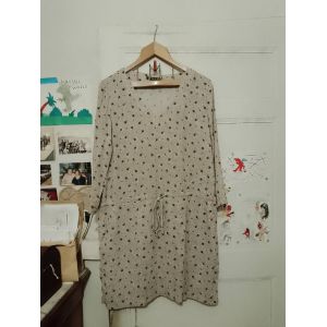 Robe Cr&egrave;me Motifs Bleus Clairs/Noirs 44 Xxl Rivi&egrave;res De Lune. - Occasion