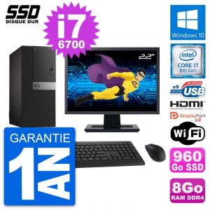 PC Tour Dell 7050 Ecran 22" Intel i7-6700 RAM 8Go SSD 960Go HDMI Windows 10 Wifi - Occasion