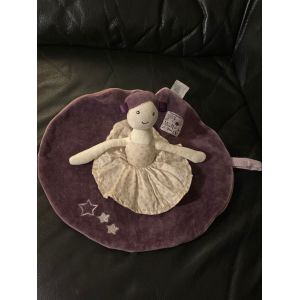 Doudou Plat Rond Poupée Aimé Et Céleste Moulin Roty Violet Etoiles 26cm - Occasion