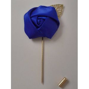 Broche De Couleur Bleu Royal Avec Sa Feuille Dorée En Forme De Rose Pour Costume Ou Veste Pour Du Style... - Occasion