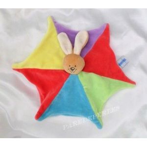 Doudou Peluche Plat Lapin Jaune Rouge Bleu Vert Violet Hochet Nounours - Occasion