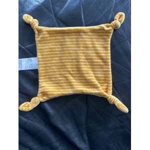 doudou plat carr&eacute; orange jaune moutarde ray&eacute; blanc VERTBAUDET 20*20cm - Occasion