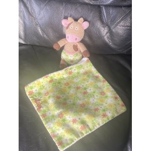 doudou vache mouchoir marron rose vert fleuri LATITUDE ENFANT - Occasion