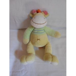 Doudou Vache Girafe Giraphe Mots D'enfants Leclerc Siplec Peluche Jaune Vert D'eau Blanc Orange Rose Rayé Bleu 28 Cm Biille Corps Croix Nombril - Occasion