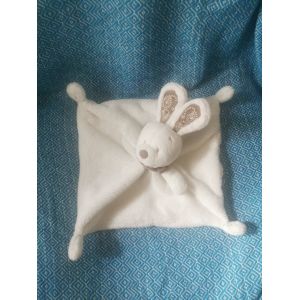 Doudou Lapin Plat Blanc Foulard Taupe Simba Nicotoy - Occasion