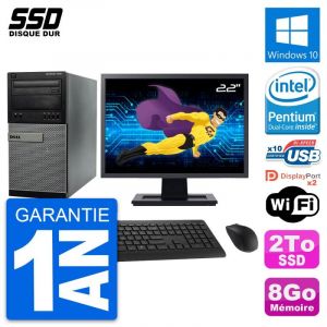 PC Tour Dell 7010 Ecran 22" Intel Pentium G2020 RAM 8Go SSD 2To Windows 10 Wifi - Occasion