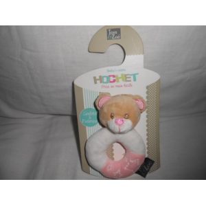 Doudou Hochet Grelot Ourson Rose Et Blanc Tom Et Zoé 335728 Cmp Anneau Ours - Occasion