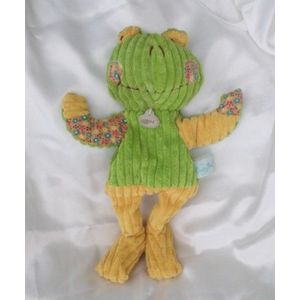 Doudou Peluche Marionnette Grenouille Vert Jaune Fleur Babynat - Occasion