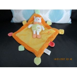 Doudou Chat Orange Et Jaune Sur Mouchoir Baby Nat - Occasion