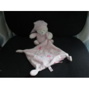 Doudou Ours Rose Avec Son Mouchoir Imprimé Moon Max And Sax - Occasion