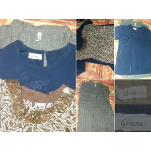 3 T-Shirt Bleu - Gris - Marron &Agrave; Paillettes Chicor&eacute;e - Gevana B Taille 44/46 - Occasion