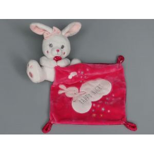 Doudou lapin mouchoir Simba Toys blanc rose Happy Night - Occasion