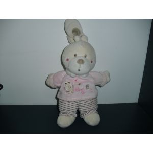 L1/ Doudou Lapin Rose Ray&eacute; Marron Abc Nicotoy - Occasion