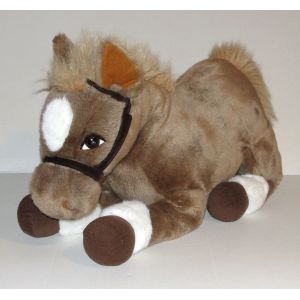 Peluche Cheval Poney Grand Format 50 Cm - Doudou Cheval Marron Blanc - Occasion