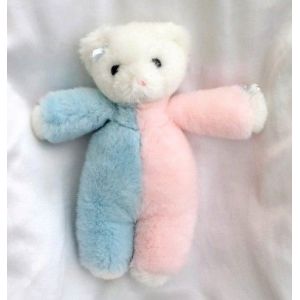 Doudou Peluche Ours Rose Bleu Et Blanc Noeud Hochet Bout'Chou - Occasion