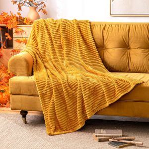 MIULEE Couverture Plaid Flanelle Velours Jeté Housse de Lit Canapé Chambre Sofa Peut Ëtre Utilisé dans 4 Saisons 1 Pièce Douce Douce et Chaude Voilage Bébé 220X240CM Jaune Moutarde - Occasion