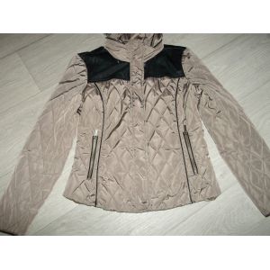 Blouson Cache Cache Marron Et Simili Cuir Noir, Capuche Taille S Tbe - Occasion