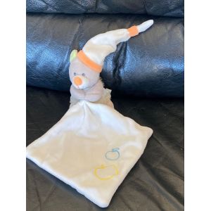 DoudouOurs Bonnet Mouchoir Blanc Pomme Bleu Et Pomme Jaune Oscar Baby Nat25 Cm - Occasion