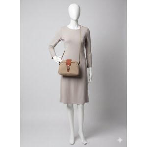 sac &agrave; bandouli&egrave;re r&eacute;glable beige et marron 3 poches Texier - Occasion