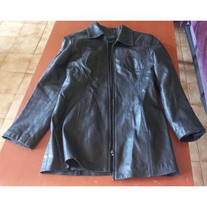 Veste En Cuir V&eacute;ritable Longue Noire - Occasion