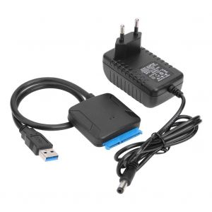 C&acirc;ble adaptateur de disque dur USB 3.0 SATA III vers USB 3.0 pour disque dur UASP, c&acirc;ble adaptateur de disque dur SSD 2,5""/1,8""/2,5/3,5"", compatible UASP avec alimentation DC 12V (Cable+Charger) - Occasion