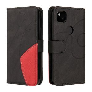 Étui Pour Google Pixel 4a Couture À Deux Couleurs Coque Flip Folio En Cuir Pu Avec Support De Fente Pour Carte Bicelle De Protection - Noir - Occasion
