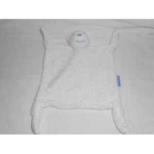Ours Kaloo Doudou Plat Blanc Dos Bleu Carre Peluche 4 Noeuds Bouclette 1998 - Occasion