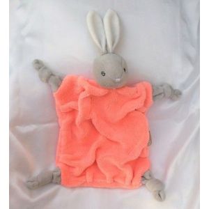 Doudou Peluche Lapin Plat Plume Gris Orange Fluo Kaloo - Occasion