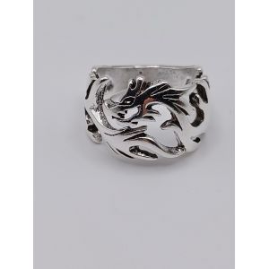Bague M&eacute;tal Argent&eacute;,Dragon Et Flammes,Bague Ouverte,Taille 19.74 Mm - Occasion