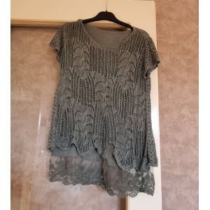 Tshirt Gris Manche Courte Effet Macramé Taille 38 - Occasion