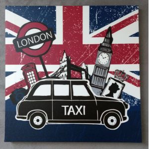 Tableau. Cadre Mural. Drapeau Royaume Uni. Angleterre. Londres. London. Couronne Royale. Reine. Big Ben. 28,2 X 28,2 Cm - Occasion
