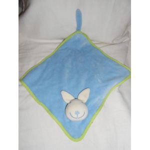 Doudou Lapin Bleu Vert Baudet Vertbaudet Plat Triangle Carre Mouchoir Couverture Anaik Sa - Occasion