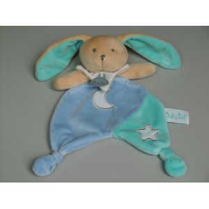 Doudou Lapin Plat Bleu Beige Étoile Lune Luminescent Babynat Baby Nat - Occasion