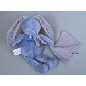 Doudou lapin mouchoir lange bleu Baby Nat' - Occasion