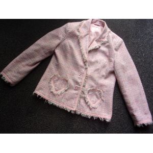 Veste Tweed Fond Rose Et Multicolore Chanon Taille S - Occasion