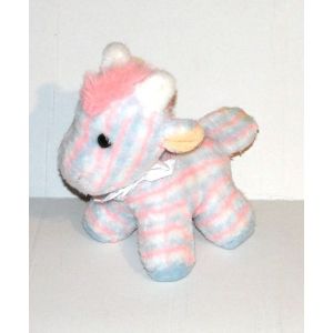Vache Ajena Multicolore Ray&eacute; Blanc Rose Bleu - Peluche Doudou Animal Vintage Luche - Occasion