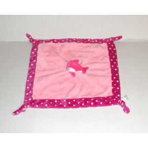 Doudou Plat Poisson Toi Toys Peluche Dauphin Carr&eacute; Rose A Pois Blanc - Occasion