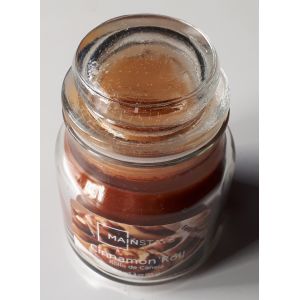 Bougie de 85g parfum&eacute;e &agrave; la cannelle pr&eacute;sent&eacute;e en pot de verre style mini jarre avec bouchon - Mainstays de Walmart- Cinnamon roll - Occasion