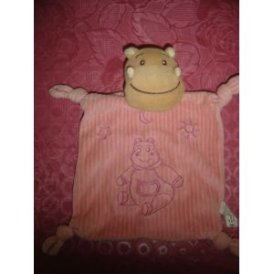 Doudou plat rose hippopotame/vache rose JJA - Occasion
